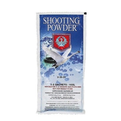 Saco de fertilizante Shooting Powder azul e branco com imagem de cisne