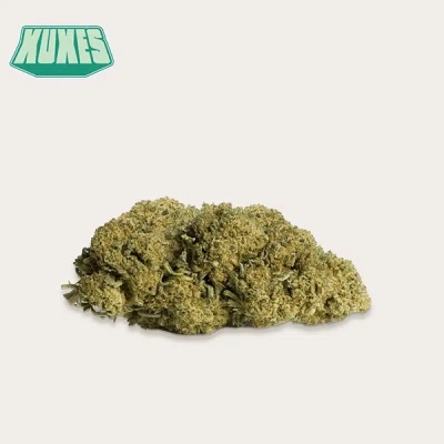 Flor de cannabis verde com logotipo XUNES