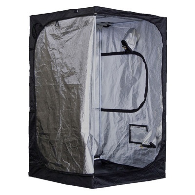 Tenda de cultivo interior preta com interior prateado