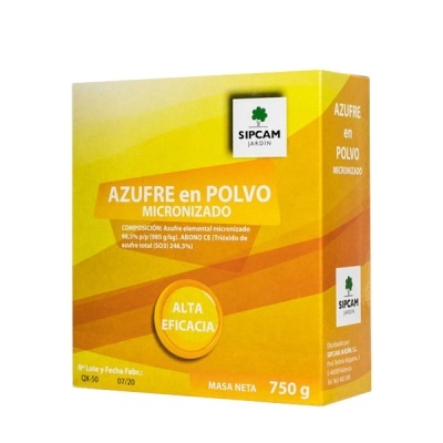 Embalagem amarela e laranja de azufre em pó micronizado SIPCAM JARDIN 750 g