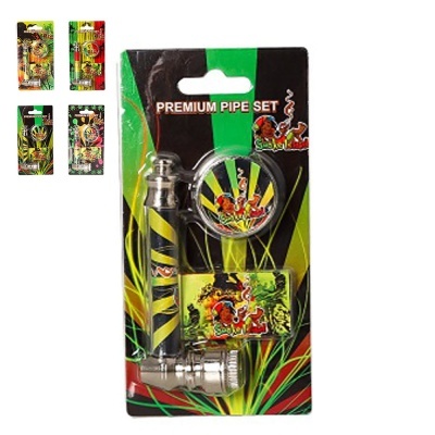 Conjunto de cachimbo premium com triturador e isqueiro em embalagem colorida