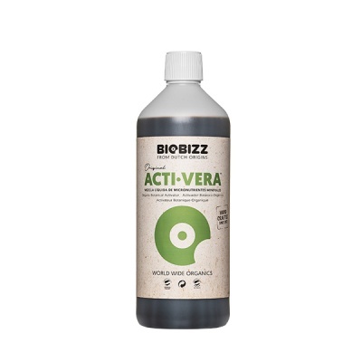 Frasco de BIOBIZZ ACTI-VERA com rótulo bege e texto verde