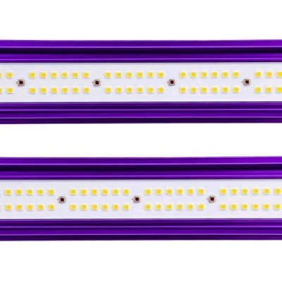 Barras LED retangulares com LEDs amarelos e estrutura roxa