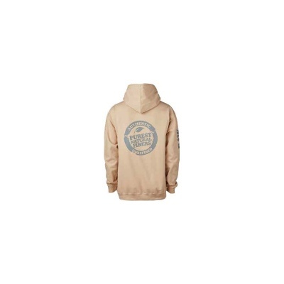Sweatshirt bege com capuz e estampado azul nas costas