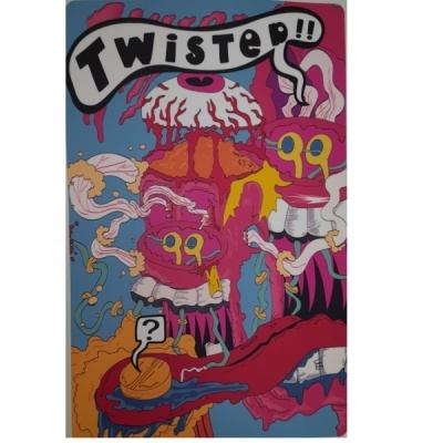 Ilustração psicadélica colorida com a palavra TWISTED!!