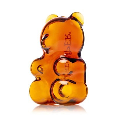 Figura decorativa em vidro âmbar em forma de ursinho com texto THE VIPER