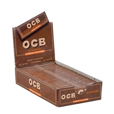 Caixa castanha de papel para enrolar OCB Virgin Papers com 25 livretes
