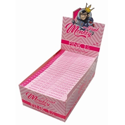 Caixa rosa com papéis para enrolar Pink Monkey e logótipo de macaco com coroa