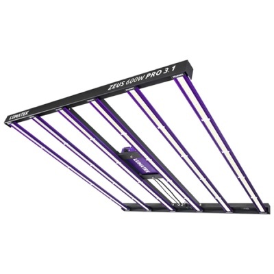 Luz de cultivo LED Lumatek ZEUS 600W PRO 3.1 preta com luzes roxas e brancas