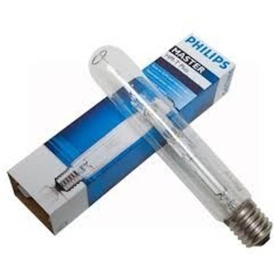 Lâmpada Philips MASTER transparente com caixa azul e branca