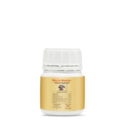 Frasco branco com rótulo amarelo e tampa de segurança