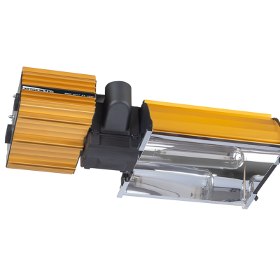 Projetor de luz em alumínio anodizado laranja com lente de vidro