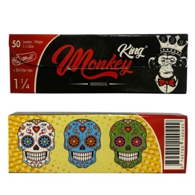 Pacote de papel para enrolar King Monkey com macaco e caveiras coloridas