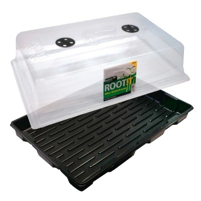 Mini estufa de plástico ROOT!T com base preta e tampa transparente