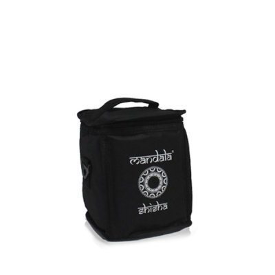 Bolsa preta mandala shisha com alça e fecho, padrão circular branco