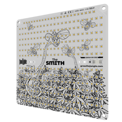 Painel LED branco com ilustrações de flores e abelhas e texto decorativo