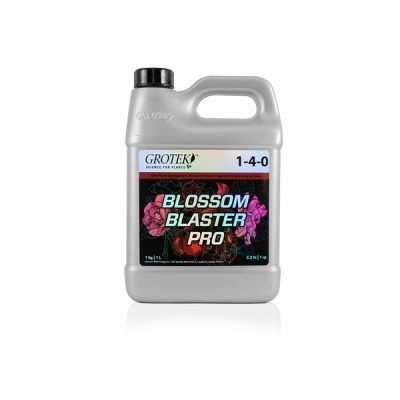 Recipiente plástico cinzento com etiqueta colorida para fertilizante BLOSSOM BLASTER PRO.