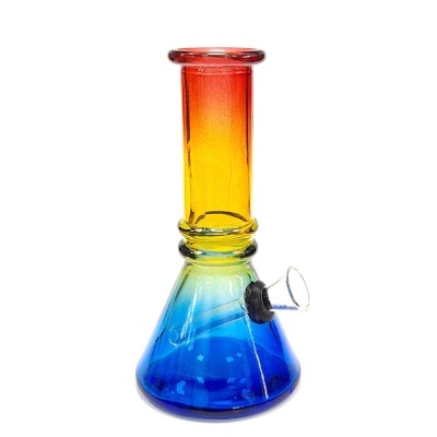 Bongo de vidro colorido com base azul e topo vermelho