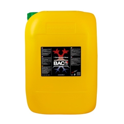 Recipiente amarelo de plástico com rótulo BAC preto e tampa verde