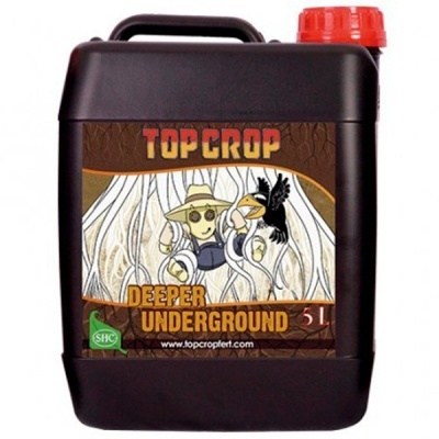 Recipiente preto Top Crop Deeper Underground 5L com tampa vermelha e etiqueta colorida
