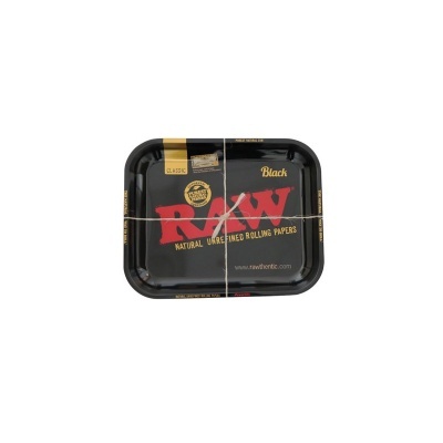 Tabuleiro preto RAW para enrolar tabaco com texto e selo