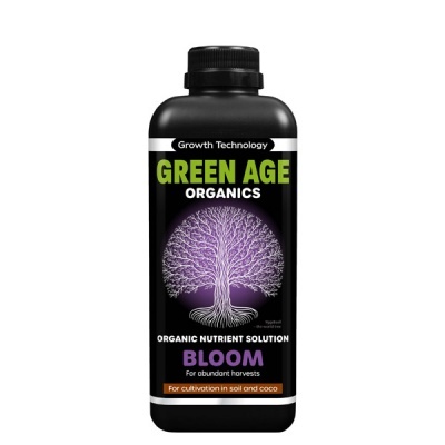 Frasco preto de solução nutritiva orgânica Green Age Organics Bloom