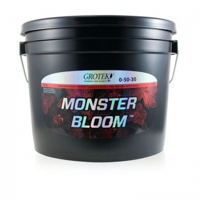 Recipiente preto de plástico com rótulo Monster Bloom