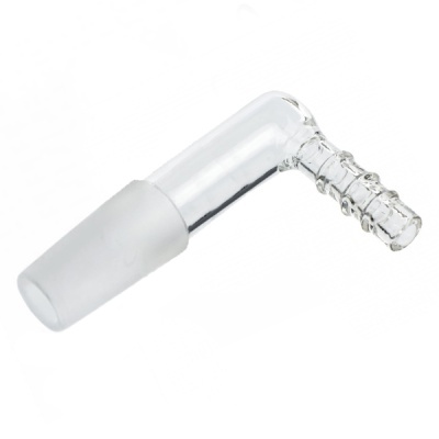 Conector de vidro transparente em ângulo de 90 graus com textura canelada e acabamento fosco