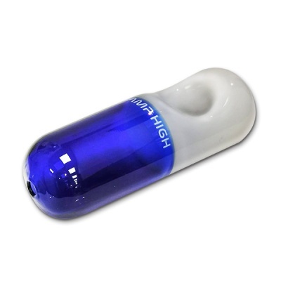 Cápsula plástica azul e branca com texto AMP-HIGH