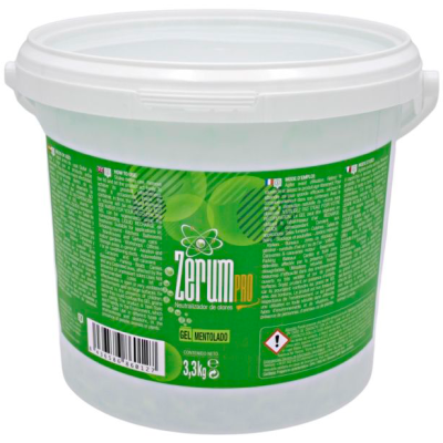 Frasco de plástico branco com rótulo verde do gel mentolado Zerum PRO.