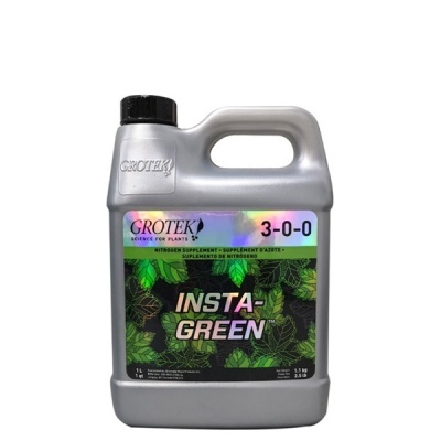 Recipiente plástico cinzento com suplemento para plantas e rótulo holográfico