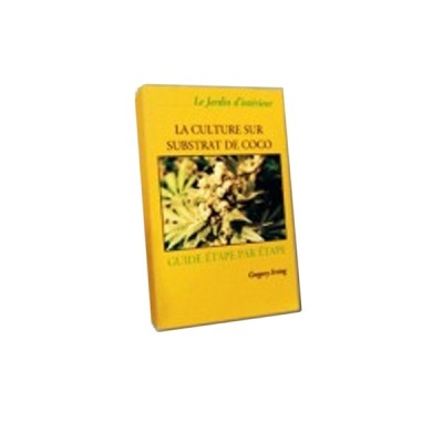 Livro amarelo sobre cultivo em substrato de coco com imagem de planta na capa