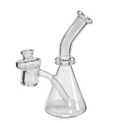 Bongo de vidro transparente com copo e tubo curvado