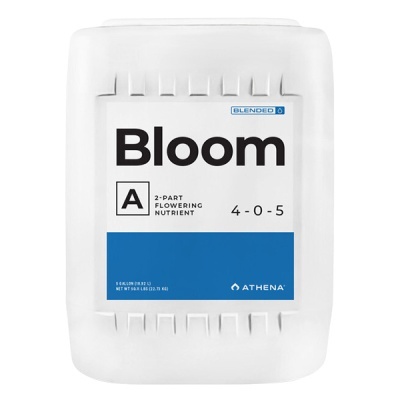 Recipiente branco de plástico com etiqueta de fertilizante Bloom Athena