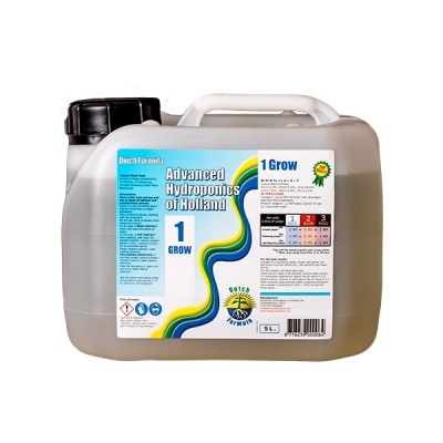 Recipiente plástico translúcido com etiqueta colorida Advanced Hydroponics of Holland 1 Grow