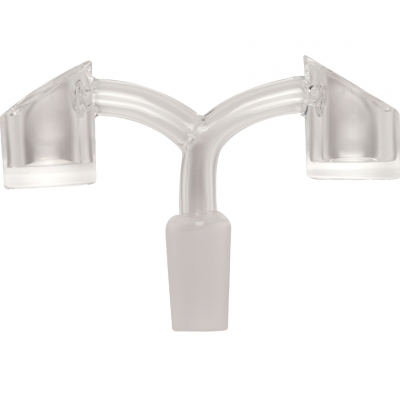 Acessório de vidro transparente com duas chaminés e base cónica