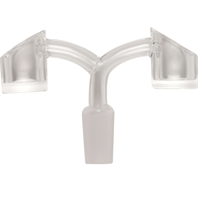 Conector em vidro transparente com duas extremidades e base fosca