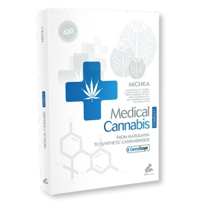 Embalagem branca de Medical Cannabis com cruz azul e folha de cannabis