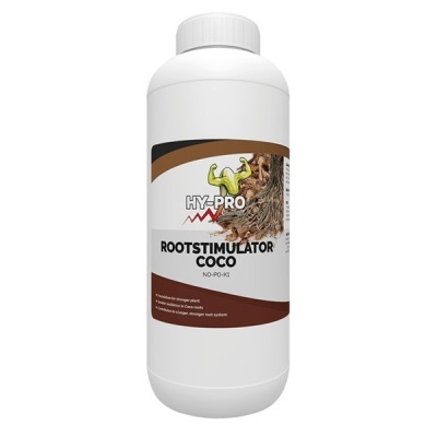 Frasco branco de ROOTSTIMULATOR COCO com rótulo HY-PRO