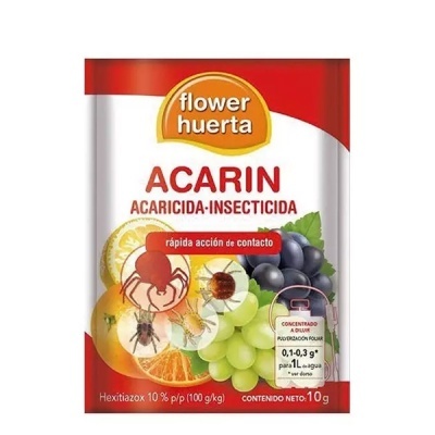 pacote de acaricida-inseticida Flower Huerta com frutas e imagens de ácaros