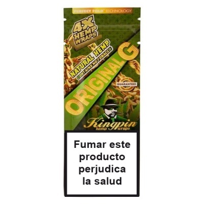 Embalagem verde Kingpin Hemp Wraps Original G com aviso de saúde em espanhol