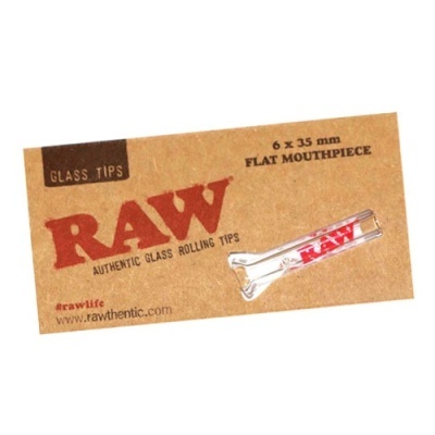 Embalagem de ponta de vidro para tabaco, marca RAW, castanha com texto vermelh e preto