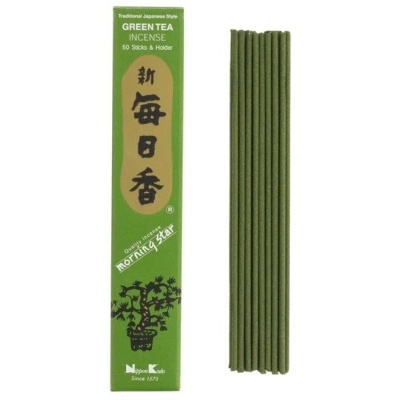 Incenso Green Tea tradicional japonês com embalagem verde e varetas de incenso verdes