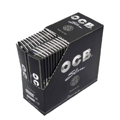 Caixa preta com embalagens finas de papel de liar OCB Slim