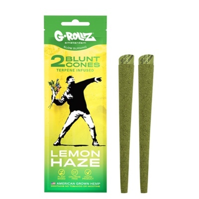 Embalagem G.Rollz Lemon Haze com dois cones verdes