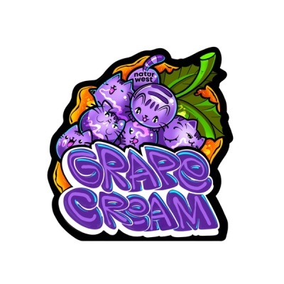 Ilustração de uvas roxas com carinhas de gatos e texto GRAPE CREAM