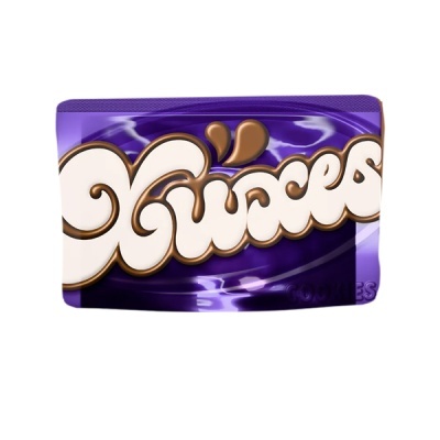 Pacote roxo brilhante de cookies com texto branco Quices