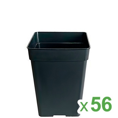 Vaso de planta plástico preto quadrado com marcação 56 x