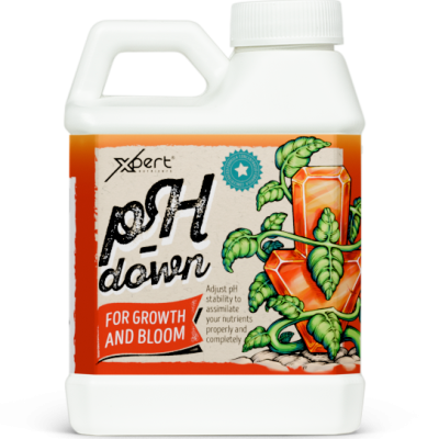 Recipiente plástico branco com rótulo laranja e ilustração de planta
