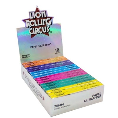 Caixa expositor de papel ultrafino colorido LION ROLLING CIRCUS para enrolar, com 18 unidades